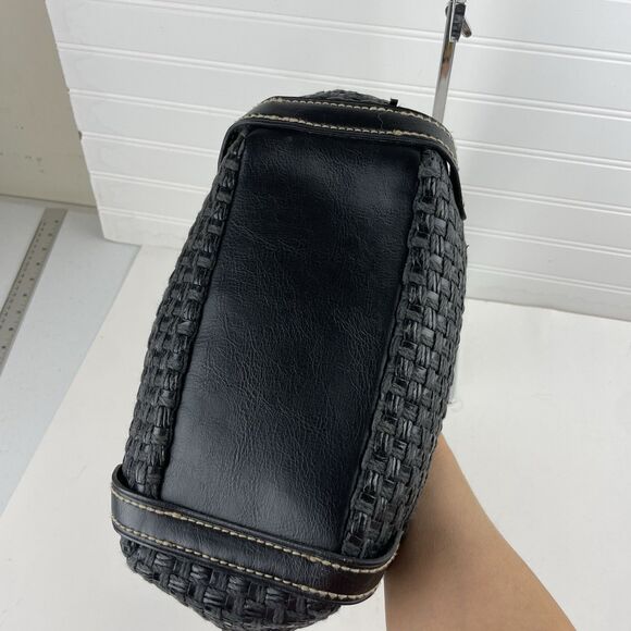 Fossil Modern Vintage Raffia Black Rattan Leather Woven Satchel Shoulder Bag Key - Picture 5 of 16